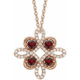 14K Rose Natural Mozambique Garnet & 1/6 CTW Natural Diamond Clover 18" Necklace