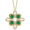 14K Yellow Lab-Grown Emerald & 1/6 CTW Diamond Clover 18