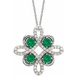 14K White Natural Emerald & 1/6 CTW Natural Diamond Clover 18" Necklace