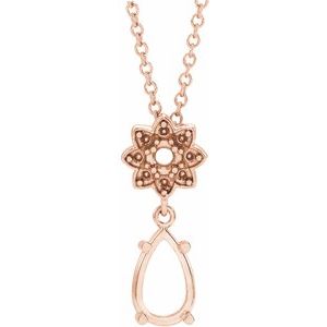 14K Rose 8x5 mm Pear Floral-Inspired 16-18" Necklace Mounting