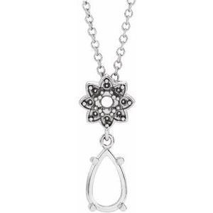 Platinum 8x5 mm Pear Floral-Inspired 16-18" Necklace Mounting