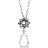 Sterling Silver 8x5 mm Pear Floral-Inspired 16-18" Necklace Mounting