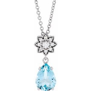 Platinum Natural Aquamarine & .08 CTW Natural Diamond 16-18" Necklace