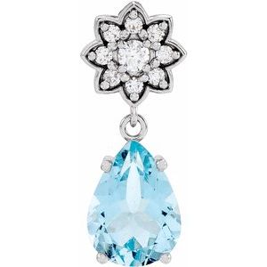 Sterling Silver Natural Aquamarine & .08 CTW Natural Diamond Floral-Inspired Pendant