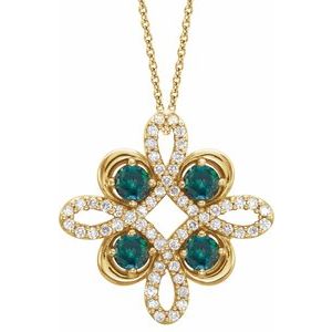 14K Yellow Natural Alexandrite & 1/6 CTW Natural Diamond Clover 18" Necklace