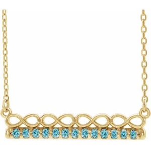 14K Yellow Natural Blue Zircon Infinity-Inspired Bar 16" Necklace