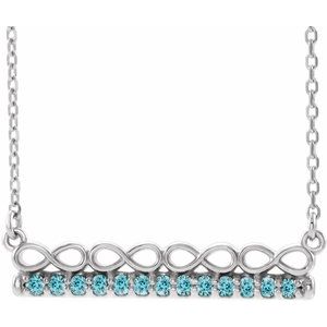 Platinum Natural Blue Zircon Infinity-Inspired Bar 16" Necklace