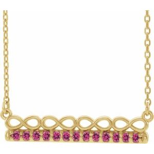 14K Yellow Natural Pink Tourmaline Infinity-Inspired Bar 16" Necklace