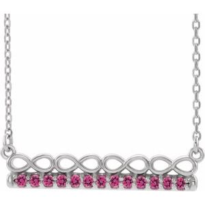 Sterling Silver Natural Pink Tourmaline Infinity-Inspired Bar 16" Necklace