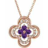14K Rose Natural Amethyst & .08 CTW Natural Diamond Clover 18" Necklace