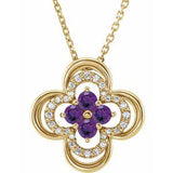 14K Yellow Natural Amethyst & .08 CTW Natural Diamond Clover 18" Necklace
