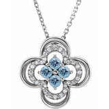 Platinum Natural Aquamarine & .08 CTW Natural Diamond Clover 18" Necklace