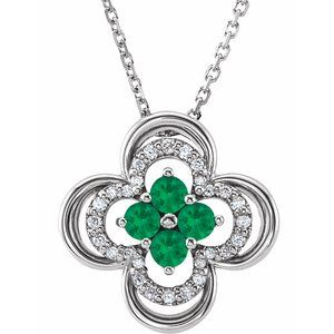 Platinum Natural Emerald & .08 CTW Natural Diamond Clover 18" Necklace