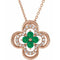 14K Rose Lab-Grown Emerald & .08 CTW Natural Diamond Clover 18
