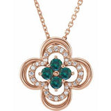 14K Rose Lab-Grown Alexandrite & .08 CTW Natural Diamond Clover 18" Necklace