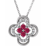 Platinum Natural Ruby & .08 CTW Natural Diamond Clover 18" Necklace
