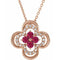 14K Rose Natural Ruby & .08 CTW Natural Diamond Clover 18