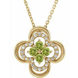 14K Yellow Natural Peridot & .08 CTW Natural Diamond Clover 18" Necklace