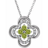 Platinum Natural Peridot & .08 CTW Natural Diamond Clover 18" Necklace