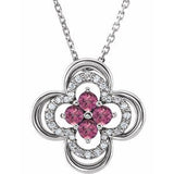 Platinum Natural Pink Tourmaline & .08 CTW Natural Diamond Clover 18" Necklace