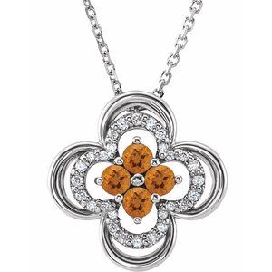 Platinum Natural Citrine & .08 CTW Natural Diamond Clover 18" Necklace