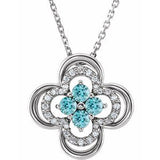 Platinum Natural Blue Zircon & .08 CTW Natural Diamond Clover 18" Necklace