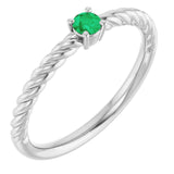 Platinum 3 mm Lab-Grown Emerald Solitaire Rope Ring