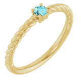 14K Yellow 3 mm Natural Blue Zircon Solitaire Rope Ring
