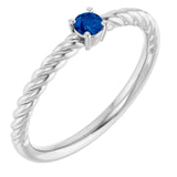14K White 3 mm Lab-Grown Blue Sapphire Solitaire Rope Ring