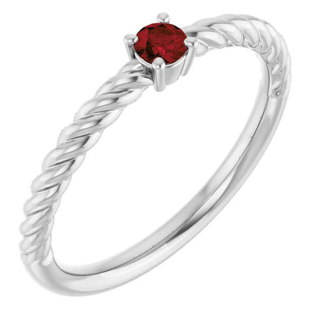 Platinum 3 mm Natural Mozambique Garnet Solitaire Rope Ring