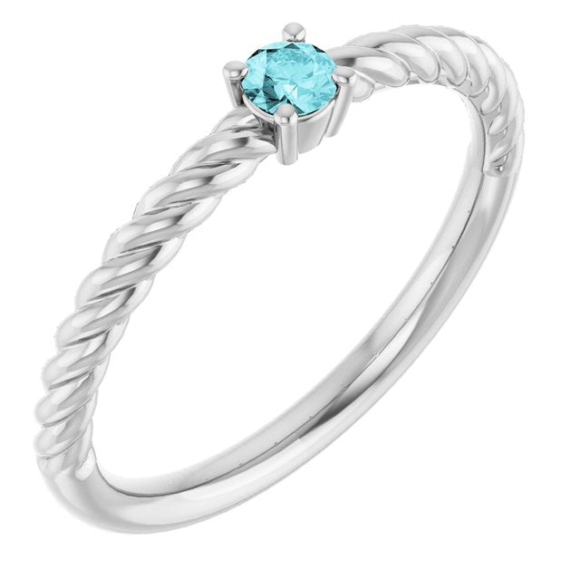 Sterling Silver 3 mm Natural Blue Zircon Solitaire Rope Ring