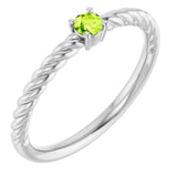 14K White 3 mm Natural Peridot Solitaire Rope Ring