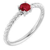 14K White 4 mm Lab-Grown Ruby Solitaire Rope Ring
