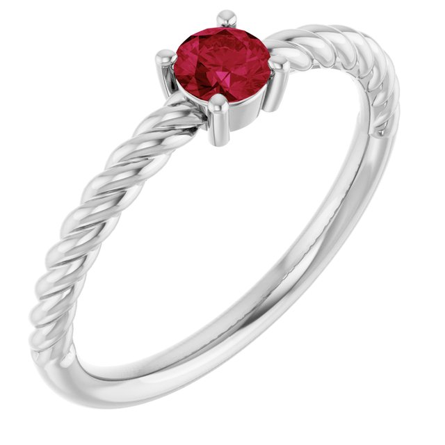 Platinum 4 mm Natural Ruby Solitaire Rope Ring