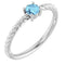 14K White 4 mm Natural Aquamarine Solitaire Rope Ring
