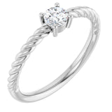 14K White 4 mm Natural White Sapphire Solitaire Rope Ring