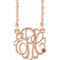 14K Rose Gold-Plated Sterling Silver 30 mm 3-Initials Imitation Pink Tourmaline Script Monogram 18