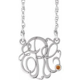 10K White 20 mm 3-Initials Imitation Citrine Script Monogram 18" Necklace
