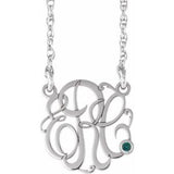 14K White 20 mm 3-Initials Imitation Alexandrite Script Monogram 18" Necklace