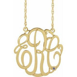 10K Yellow 30 mm 3-Initials Imitation Blue Zircon Script Monogram 18" Necklace