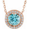 14K Rose Natural Blue Zircon & .05 CTW Natural Diamond Halo-Style 16