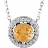 14K White Natural Citrine & .05 CTW Natural Diamond Halo-Style 16" Necklace