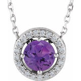 Sterling Silver Natural Amethyst & .05 CTW Natural Diamond Halo-Style 16" Necklace