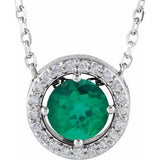 Sterling Silver Lab-Grown Emerald & .05 CTW Natural Diamond Halo-Style 16" Necklace
