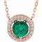 14K Rose Lab-Grown Emerald & .05 CTW Natural Diamond Halo-Style 16