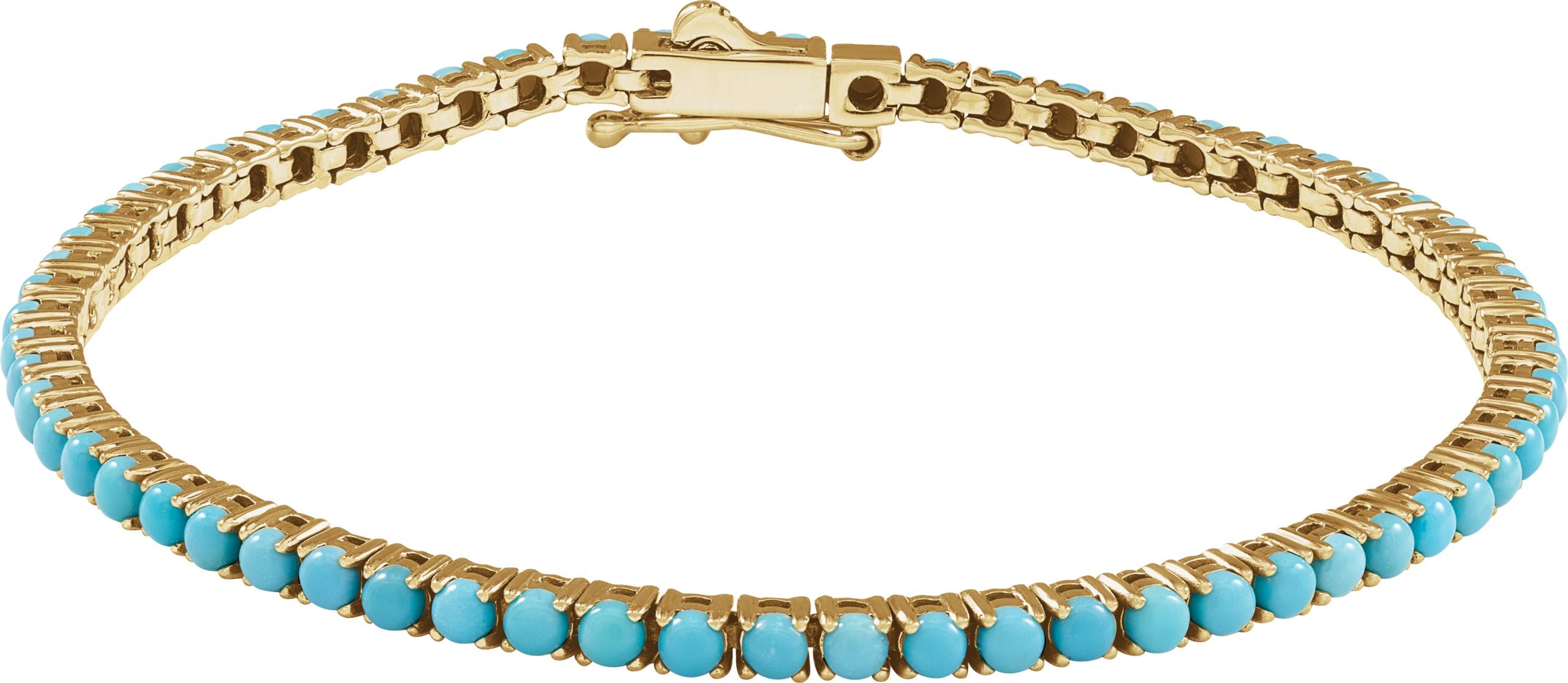 14K Yellow Gold Natural Turquoise Line 7 1/2" Bracelet