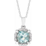 14K White Natural Aquamarine & .04 CTW Natural Diamond 18" Necklace