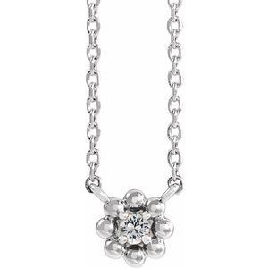 14K White .03 CTW Natural Diamond Beaded Youth 16" Necklace