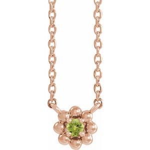 14K Rose Natural Peridot Beaded Youth 16" Necklace