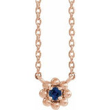 14K Rose Natural Blue Sapphire Beaded Youth 16" Necklace
